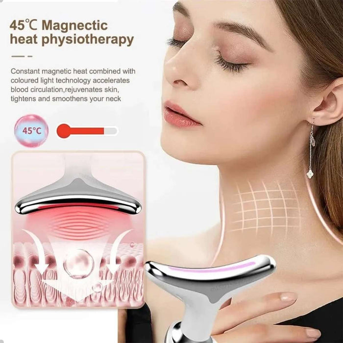 Massageado Facial e Pescoço LED Basike MRY 362 4 Em 1 Com Fototerapia Vibratorio Para Reduzir Papada e Flacidez Basike