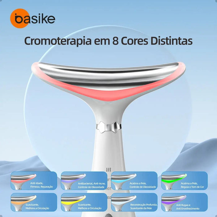 Massageado Facial e Pescoço LED Basike MRY 362 4 Em 1 Com Fototerapia Vibratorio Para Reduzir Papada e Flacidez Basike