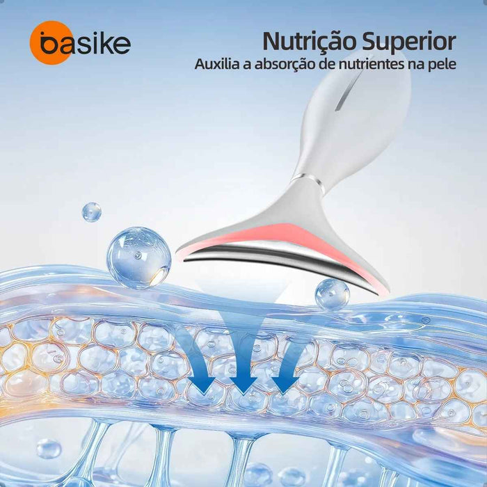 Massageado Facial e Pescoço LED Basike MRY 362 4 Em 1 Com Fototerapia Vibratorio Para Reduzir Papada e Flacidez Basike