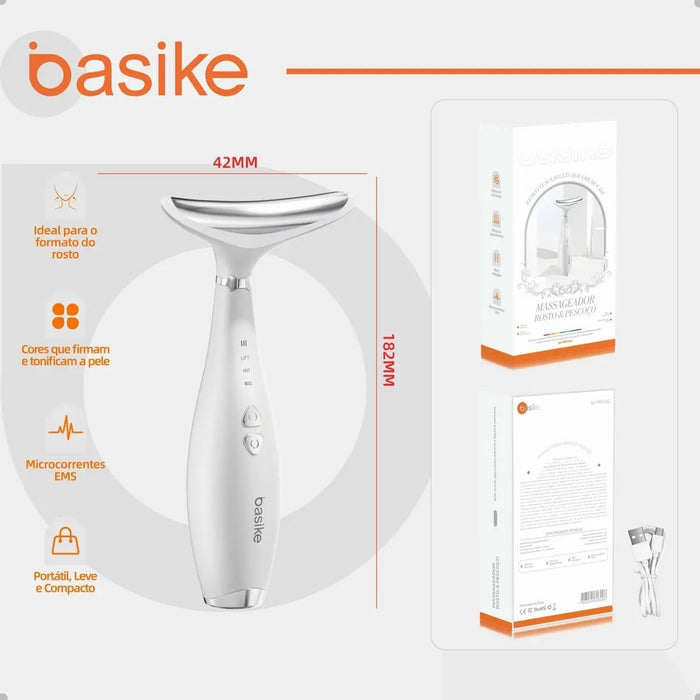 Massageado Facial e Pescoço LED Basike MRY 362 4 Em 1 Com Fototerapia Vibratorio Para Reduzir Papada e Flacidez Basike