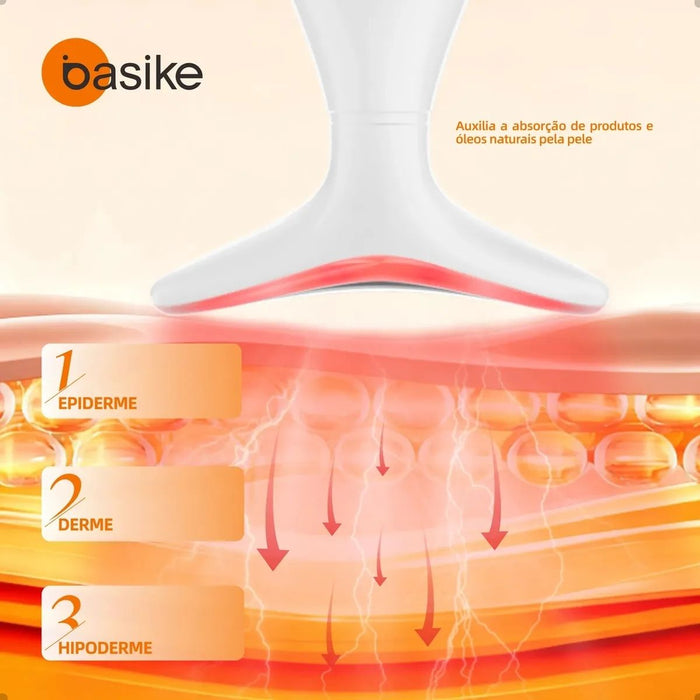 Massageador Facial e Pescoço 4 em 1 Basike MRY 361 LED Vibratório Recarregável Fototerapia Anti Papada Basike