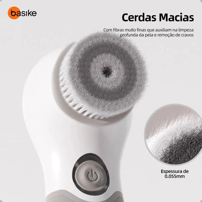 Escova de Limpeza Facial Elétrica Basike MRY 359 3 em 1 Massageador Esfoliante Recarregável USB Basike