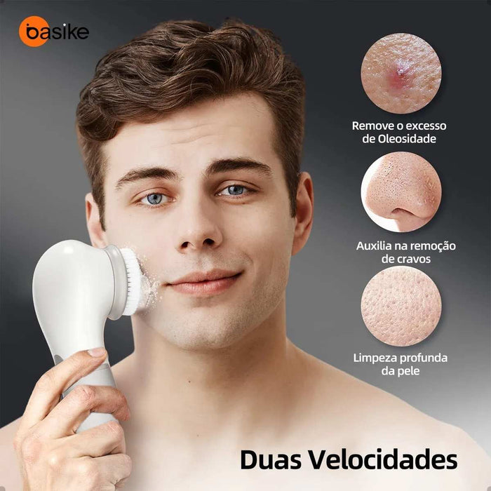 Escova de Limpeza Facial Elétrica Basike MRY 359 3 em 1 Massageador Esfoliante Recarregável USB Basike