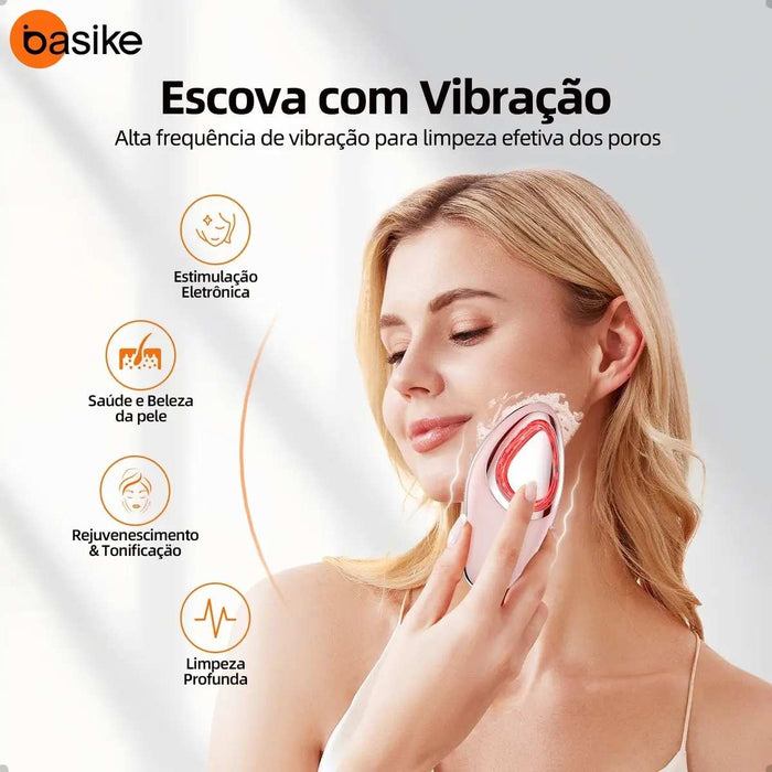 Escova de Limpeza Facial Elétrica Basike MRY 363 4 em 1 LED Massageador Esfoliante Recarregável USB Basike Brasil Oficial