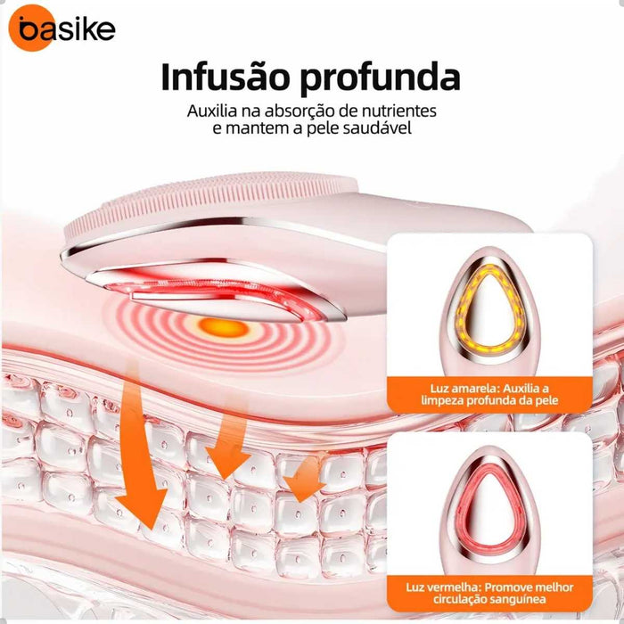 Escova de Limpeza Facial Elétrica Basike MRY 363 4 em 1 LED Massageador Esfoliante Recarregável USB Basike Brasil Oficial