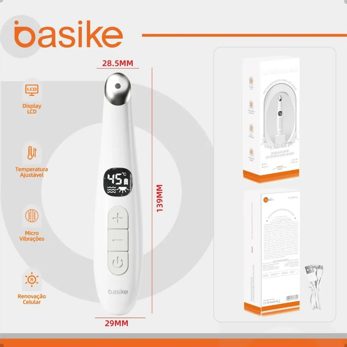 Massageador Ocular Basike MRY 364 3 em 1 Aquecimento LED Vibratório Recarregável USB Para Área dos Olhos Basike