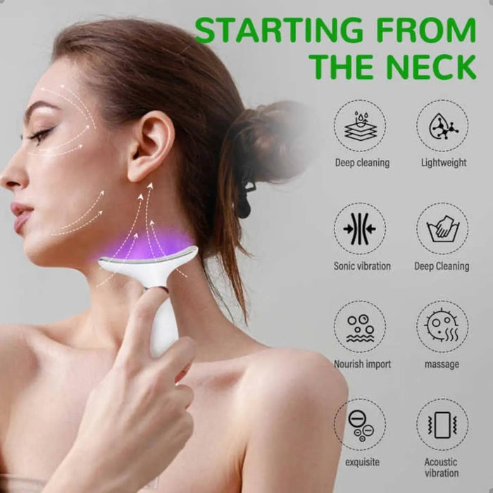 Massageado Facial e Pescoço LED Basike MRY 362 4 Em 1 Com Fototerapia Vibratorio Para Reduzir Papada e Flacidez Basike