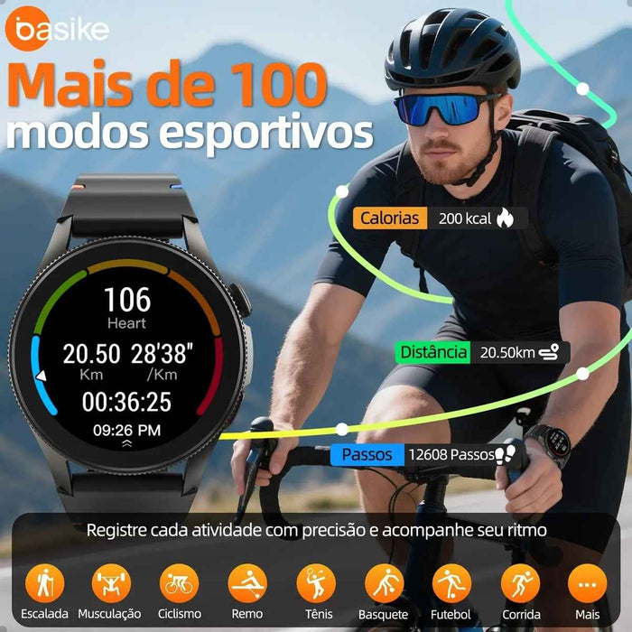 Smartwatch Basike W99 1.43" Tela Redonda Com IA GPS  Chamada Bluetooth e Modo Esportivo Basike