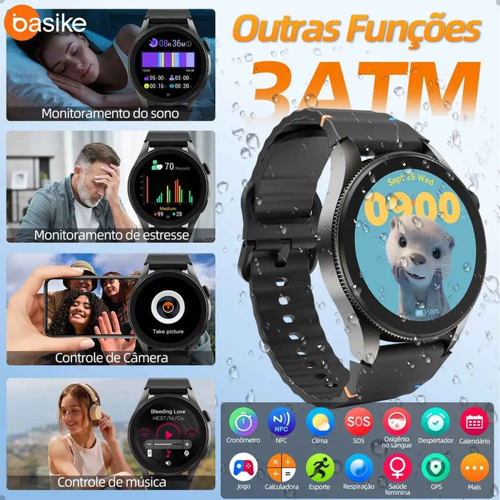 Smartwatch Basike W99 1.43" Tela Redonda Com IA GPS  Chamada Bluetooth e Modo Esportivo Basike