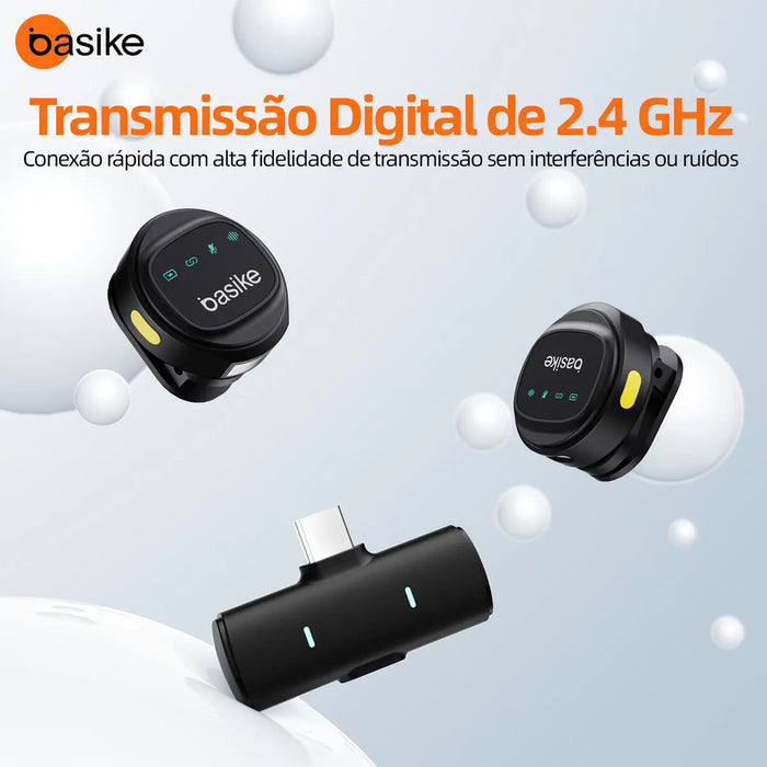 Microfone  Lapela Basike Ba MIC 007 Bluetooth Redondo Duplo Imã Redução de Ruido - Tipo C - Basike Brasil Oficial