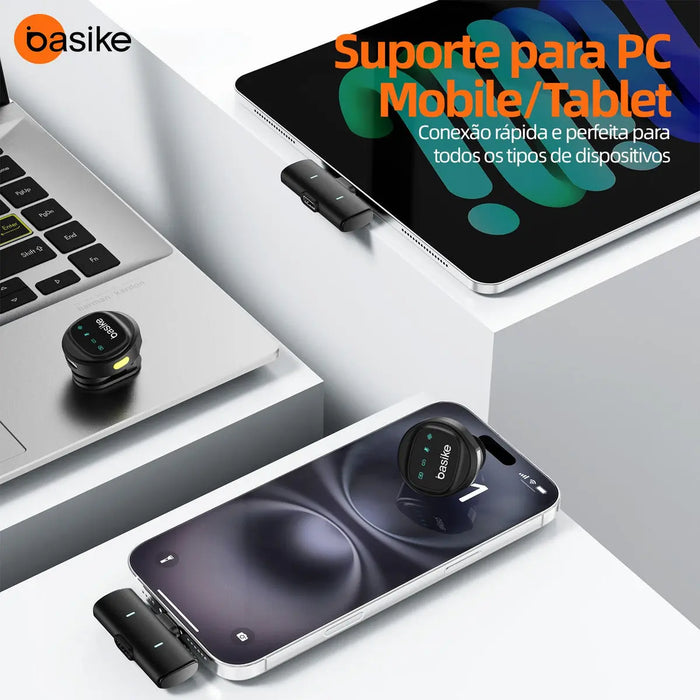 Microfone  Lapela Basike Ba MIC 007 Bluetooth Redondo Duplo Imã Redução de Ruido - Tipo C - Basike Brasil Oficial
