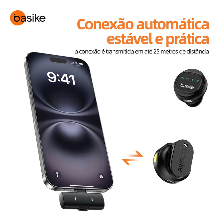 Microfone  Lapela Basike Ba MIC 007 Bluetooth Redondo Duplo Imã Redução de Ruido - Tipo C - Basike Brasil Oficial