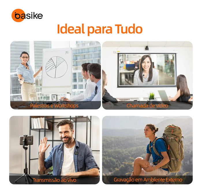 Microfone  Lapela Basike Ba MIC 007 Bluetooth Redondo Duplo Imã Redução de Ruido - Tipo C - Basike Brasil Oficial