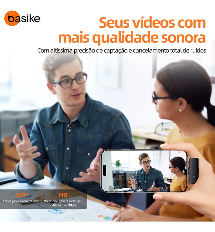 Microfone  Lapela Basike Ba MIC 007 Bluetooth Redondo Duplo Imã Redução de Ruido - Tipo C - Basike Brasil Oficial