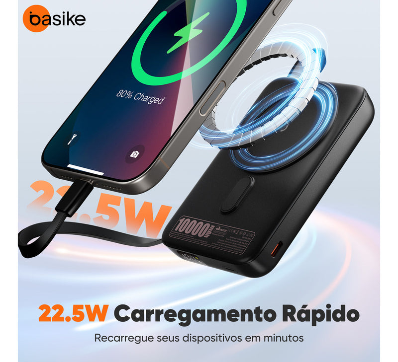 Power Bank Basike B 204 10.000mAh Carregamento Rápido 22.5w Magnético