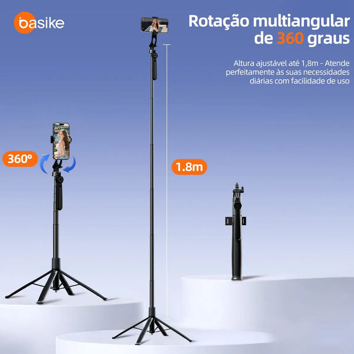 Tripé Bastão Basike Ba-SPO254 1.80m Para Celular E Câmera Com Controle Remoto - Basike Brasil Oficial