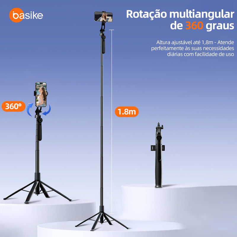 Tripé Bastão Basike Ba-SPO254 1.80m Para Celular E Câmera Com Controle Remoto