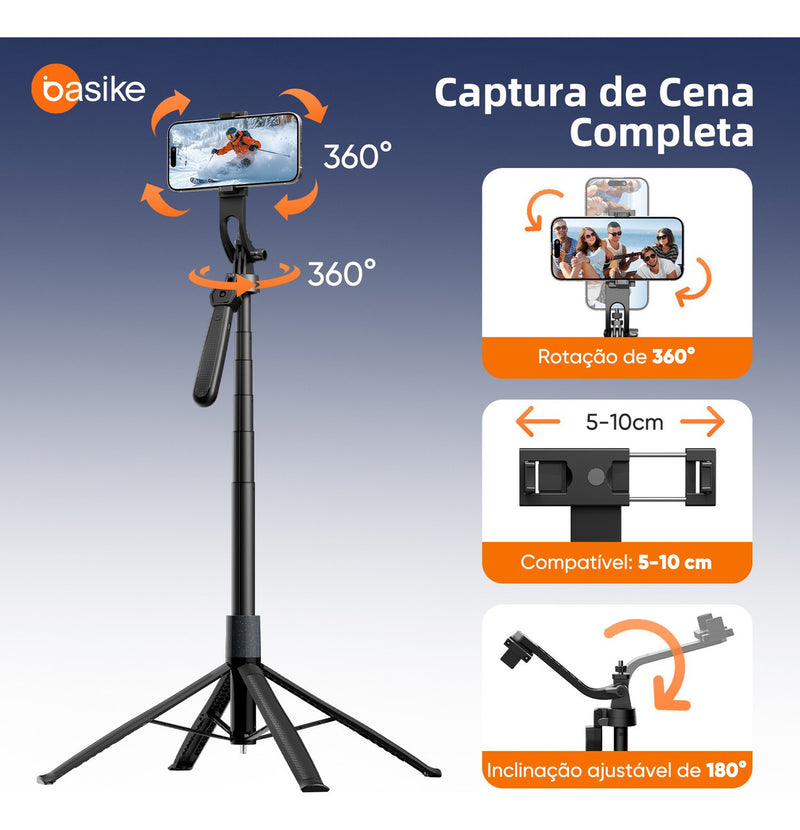 Tripé Bastão Basike Ba-SPO254 1.80m Para Celular E Câmera Com Controle Remoto