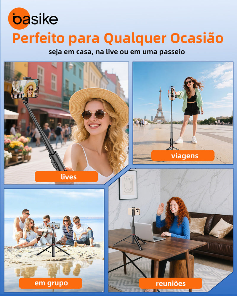 Tripé Bastão Basike Ba RAD258 1.80m Retrátil Com controle Bluetooth Leve