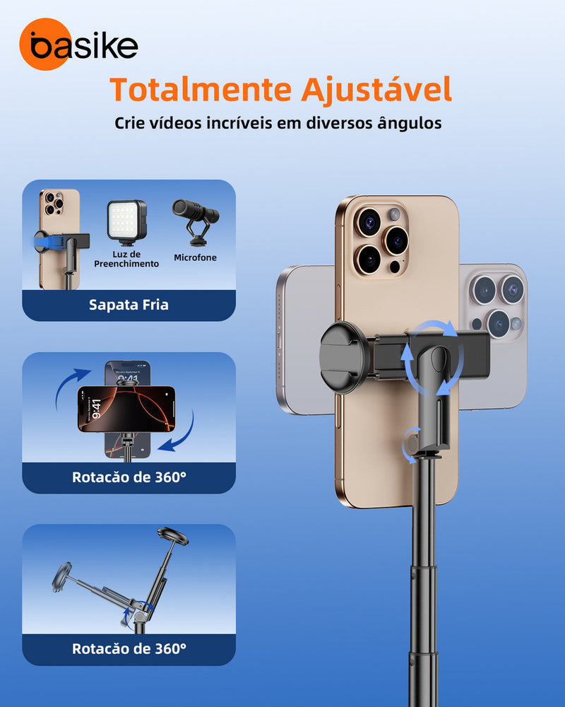 Tripé Bastão Basike Ba RAD258 1.80m Retrátil Com controle Bluetooth Leve