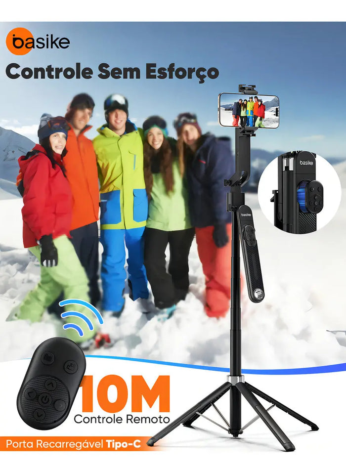 Tripé Bastão Basike Ba SPO 256 Inteligente 1,80m Rasteramento Facial 360º - Basike Brasil Oficial