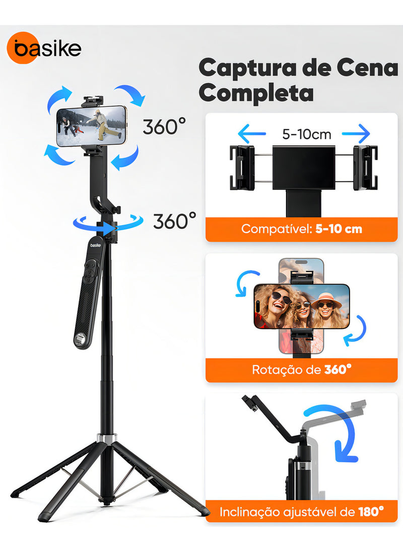 Tripé Bastão Basike Ba SPO 256 Inteligente 1,80m Rasteramento Facial 360º