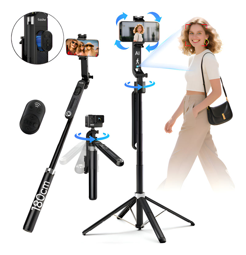 Tripé Bastão Basike Ba SPO 256 Inteligente 1,80m Rasteramento Facial 360º