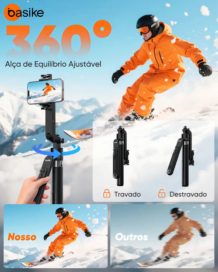Tripé Bastão Basike Ba SPO 256 Inteligente 1,80m Rasteramento Facial 360º - Basike Brasil Oficial