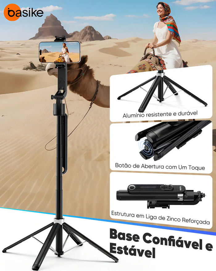 Tripé Bastão Basike Ba SPO 256 Inteligente 1,80m Rasteramento Facial 360º - Basike Brasil Oficial