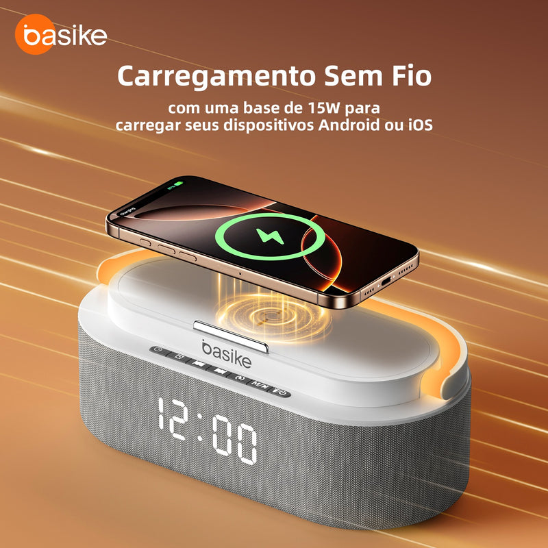 Caixa de Som Despertador Basike Ba RAD 212 10W Com Relogio Luz RGB