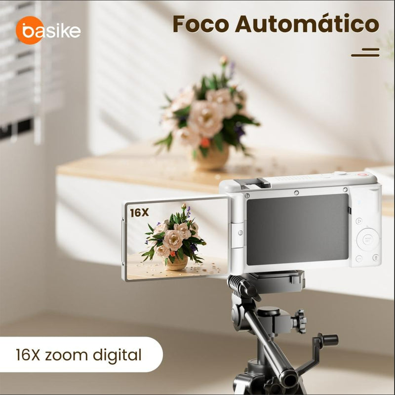 Câmera Fotografica Basike Ba CAM 334 Digital Compacta 64MP 4K Zoom 16x Tela Rotariva de 2,8"