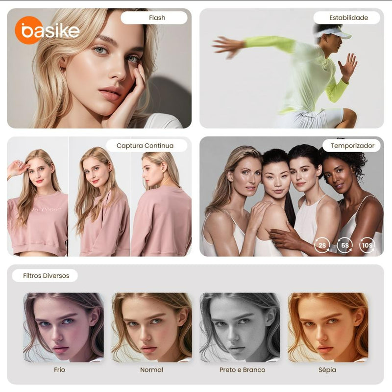 Câmera Fotografica Basike Ba CAM 334 Digital Compacta 64MP 4K Zoom 16x Tela Rotariva de 2,8"