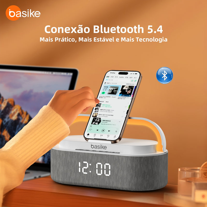 Caixa de Som Despertador Basike Ba RAD 212 10W Com Relogio Luz RGB
