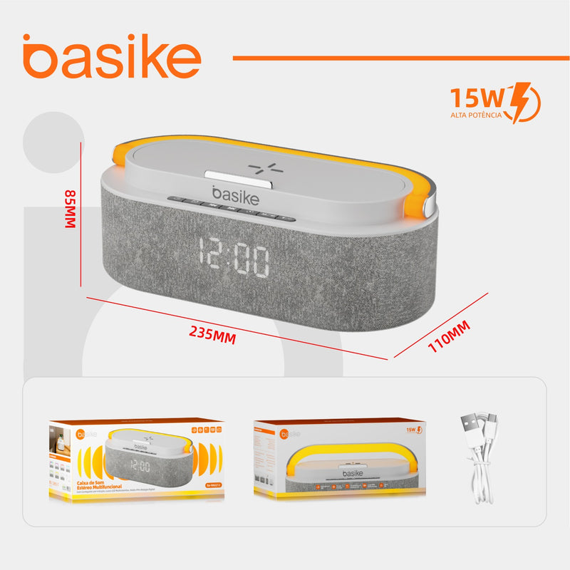 Caixa de Som Despertador Basike Ba RAD 212 10W Com Relogio Luz RGB